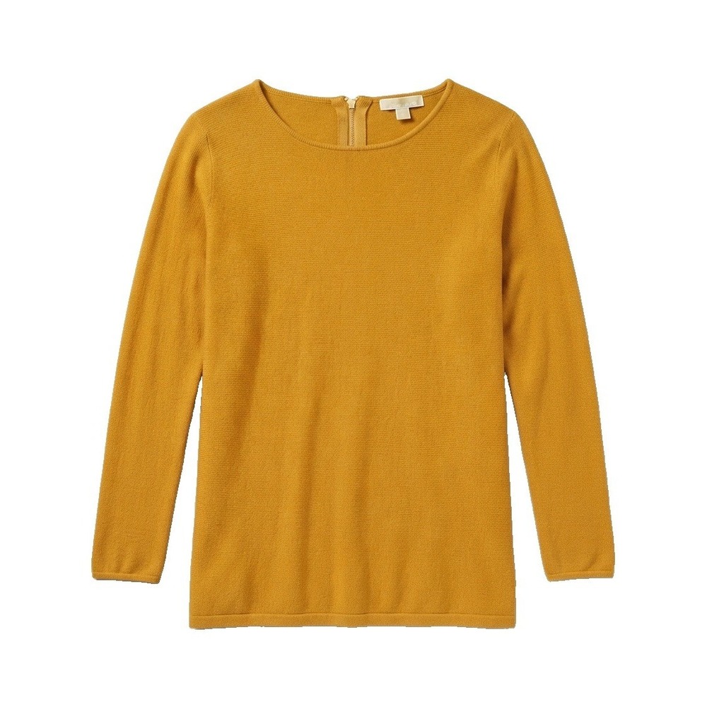 Michael Kors Women's Medium Tunic Sweater With Gold Zip Up Yellow Orange